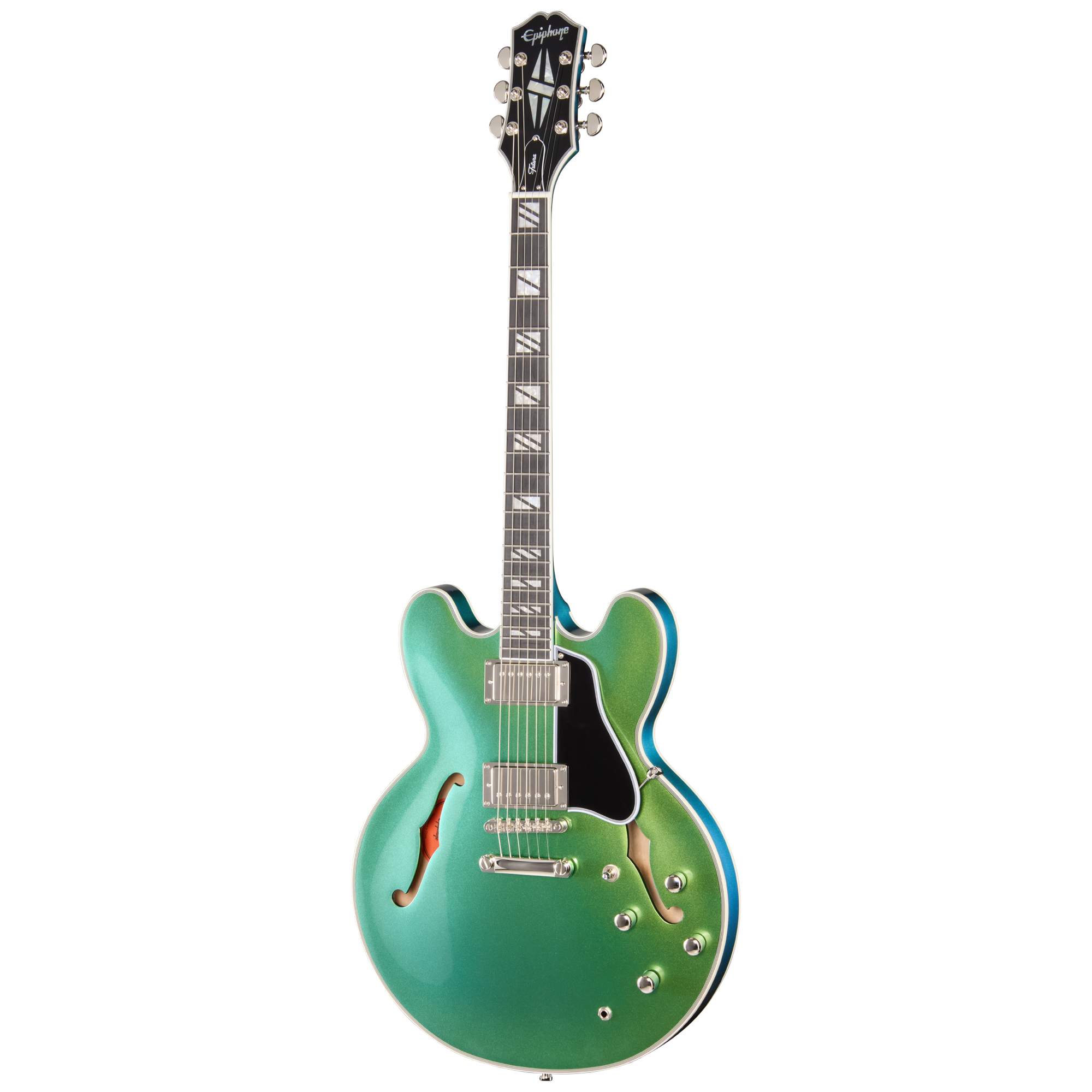 Elektrische Gitarre, Semiakustische Gitarre, Grün, Doppelspulen-Tonabnehmer, F-Löcher
